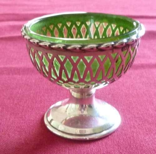 Edwardian silver green glass salt