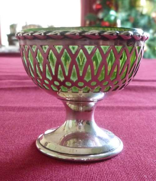 Edwardian silver green glass salt