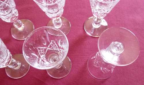 Set of six Stuart crystal liquor glasses