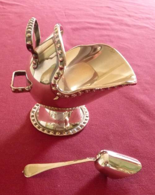 Silver plated sugar scuttle and scoop