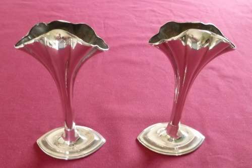 Pair of Edwardian silver plated bud vases