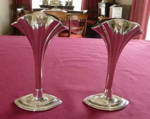 Pair of Edwardian silver plated bud vases