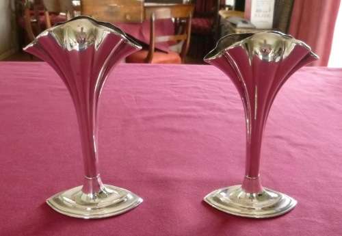 Pair of Edwardian silver plated bud vases