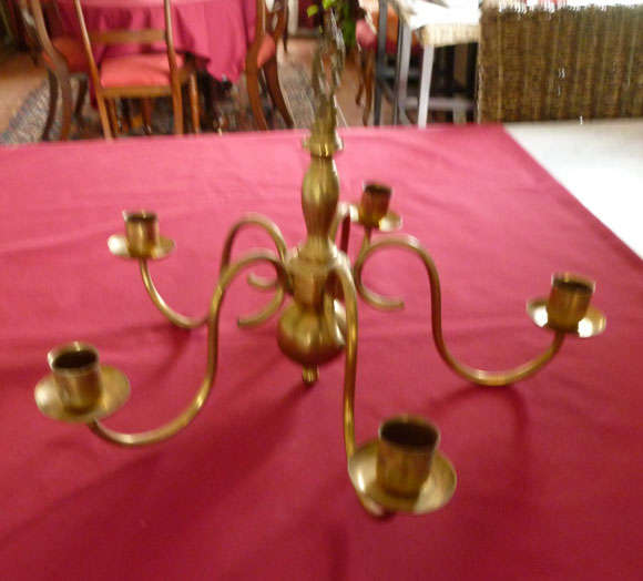 Brass five-arm chandelier