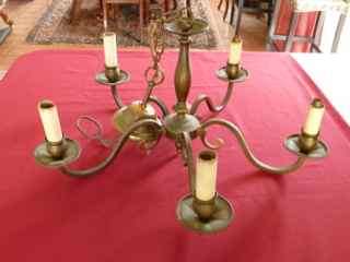 Old brass five-arm chandelier