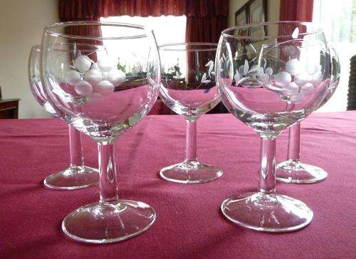 A set of 1950s grape cut wine glasses