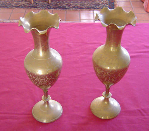 Pair of tall brass vases