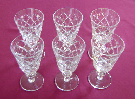 Six cut crystal port glasses