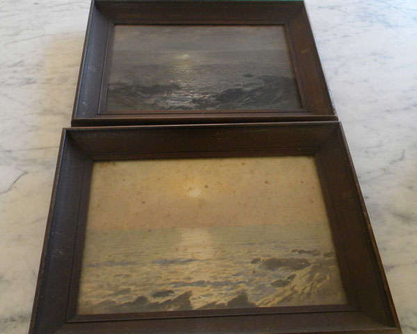 Two seascapes in old wood frames
