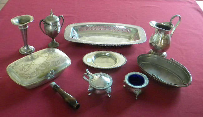 A collection of silver plated items