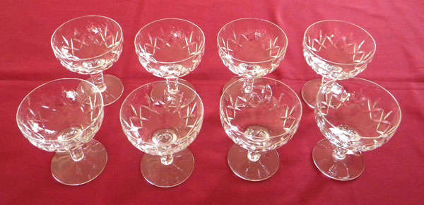 Eight stuart crystal champagne glasses