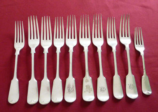 10 Victorian fiddle pattern forks