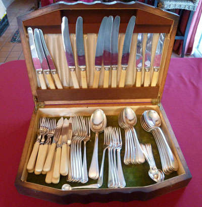 A canteen of old English cutlery - 57 pieces