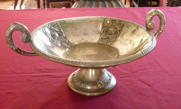 A decorative silver plated tazza