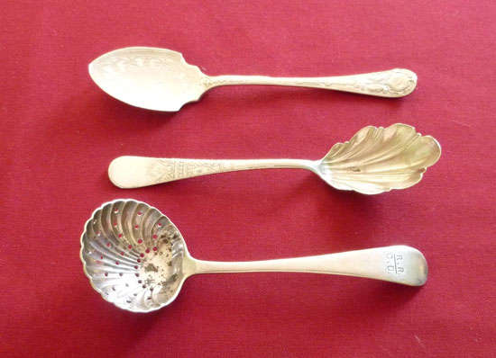 Three Victorian silver plated sugar/jam servers