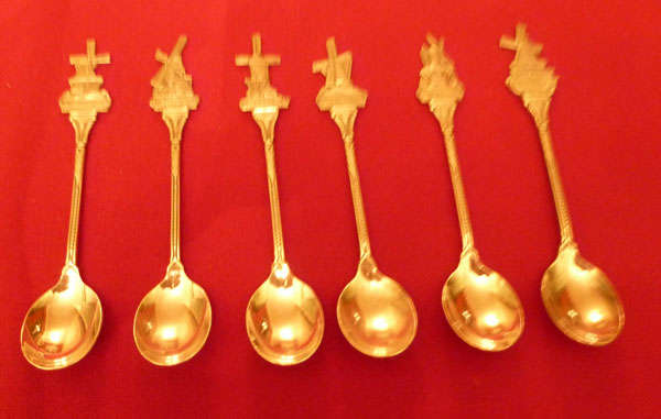 Set of six Dutch teaspoons - windmill finials