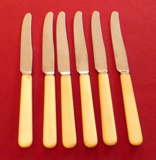 Set of six bone handle pate or butter knives