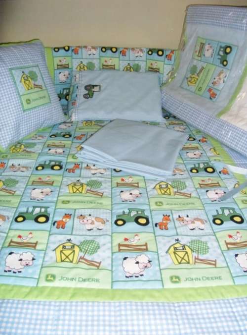 100% Imported Cotton - Cartoon Farm Animals / John Deere Cot Bedding Set - (11 Piece)
