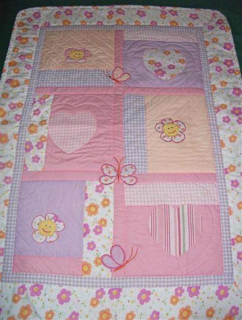 Pastels for a Little Girl Baby Quilt - Aplique Hearts, Flowers & Butterflies