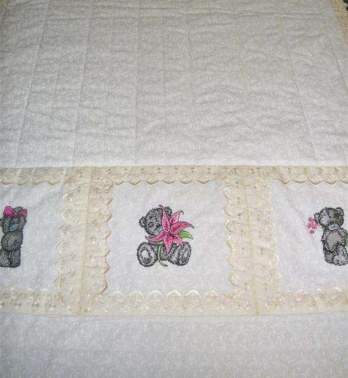 Tatty Teddy Baby Quilt - Antique Look - Vanilla & Cream with Lots of Lace!