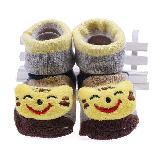 Super Cute 3D Anti Slip Baby Cartoon Socks - Smiley Face - Beige with Stripes