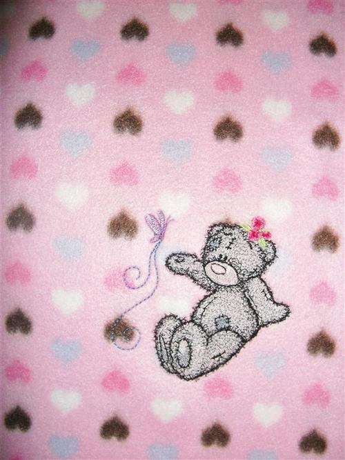 Embroidered Polar Fleece Blanket with Grey Binding round the Edges - Tatty Teddy