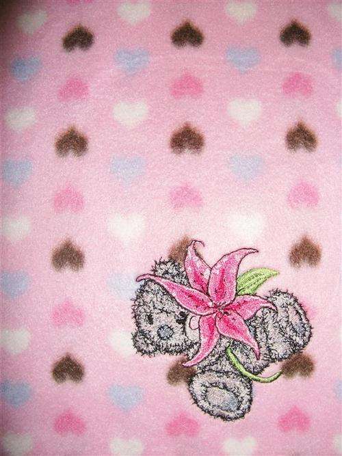 Embroidered Polar Fleece Blanket with Pink Ribbon round the Edges - Tatty Teddy