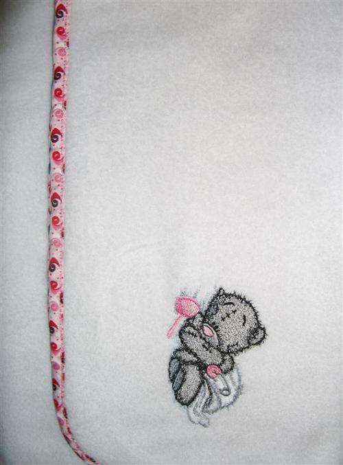 Embroidered Polar Fleece Blanket with Pink Binding round the Edges - Tatty Teddy