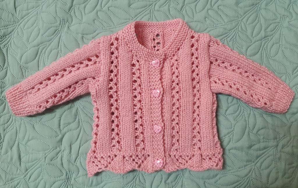 ROSE PINK HAND KNITTED BABY CARDIGAN AND BOOTIES - NEWBORN TO 3 MONTHS