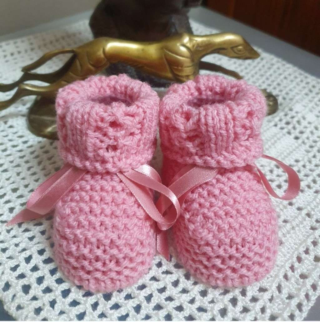 ROSE PINK HAND KNITTED BABY CARDIGAN AND BOOTIES - NEWBORN TO 3 MONTHS