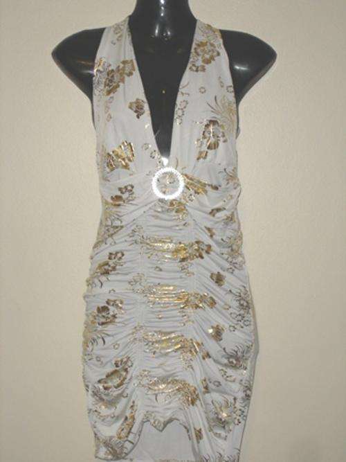 Glitter in White and Gold Summer Dress/Top:Size S (With Amazing Shipping)