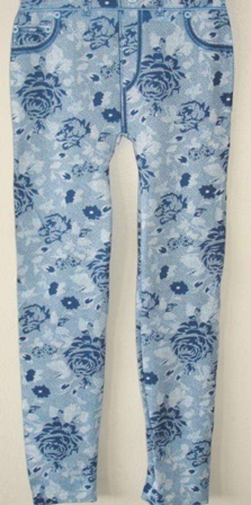 Floral Blue and White Printed Summer Tights (One Size)