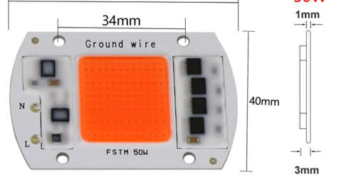 Portable 50W AC220V LED Grow Chip with Full Spectrum 380nm-840nm for Indoor LED Grow Light