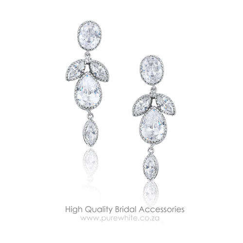 Unique Chandelier Bridal Earrings with Cubic Zirconia - Lead & Nickel Free
