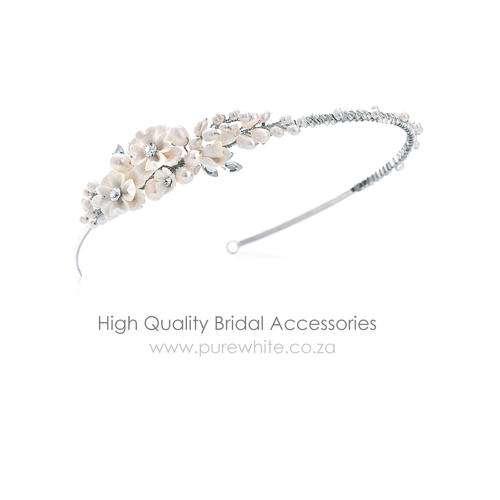 Elegant Bridal Tiara/Headband with Clear Rhinestones & Fresh Water Pearls - Lead & Nickel Free
