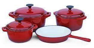 Cast Iron 7-Piece Cookware Set - Double red