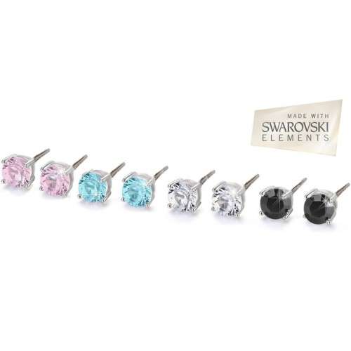 Set of 4 Swarovski Elements 6mm Stud Earrings