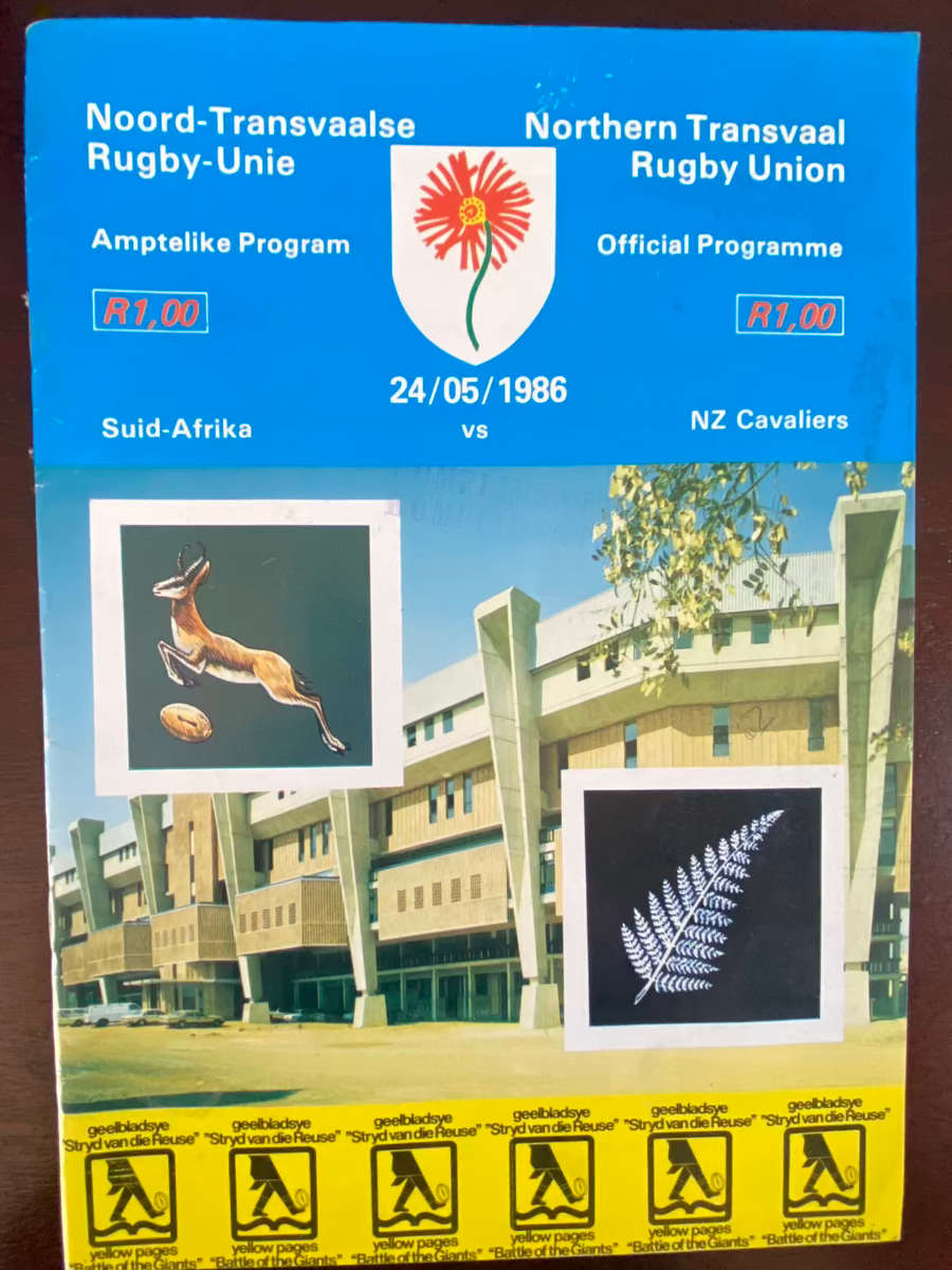 1986 South Africa vs New Zealand Cavaliers 3rd test rugby matchday programme