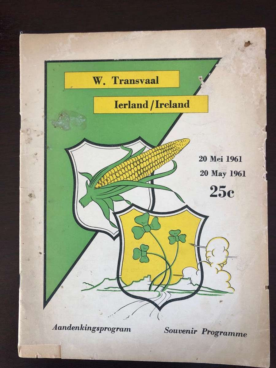 1961 Western Transvaal vs Ireland rugby matchday programme
