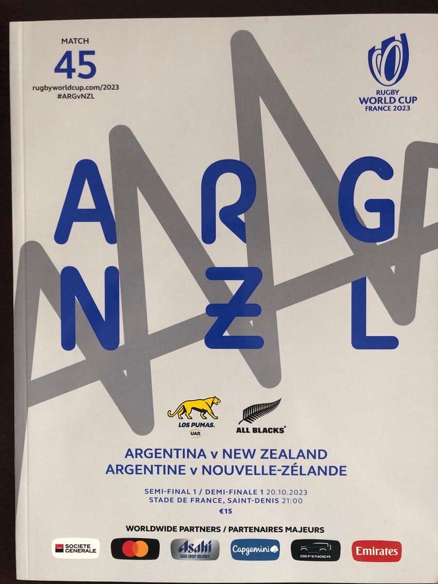 RWC 2023 S-Final Argentina vs New Zealand rugby matchday programme