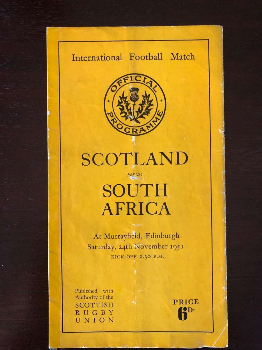 1951 Scotland vs South Africa rugby test match day programme