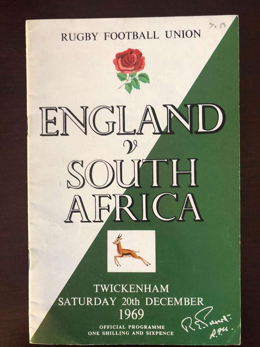 1969 England vs South Africa rugby test match day programme