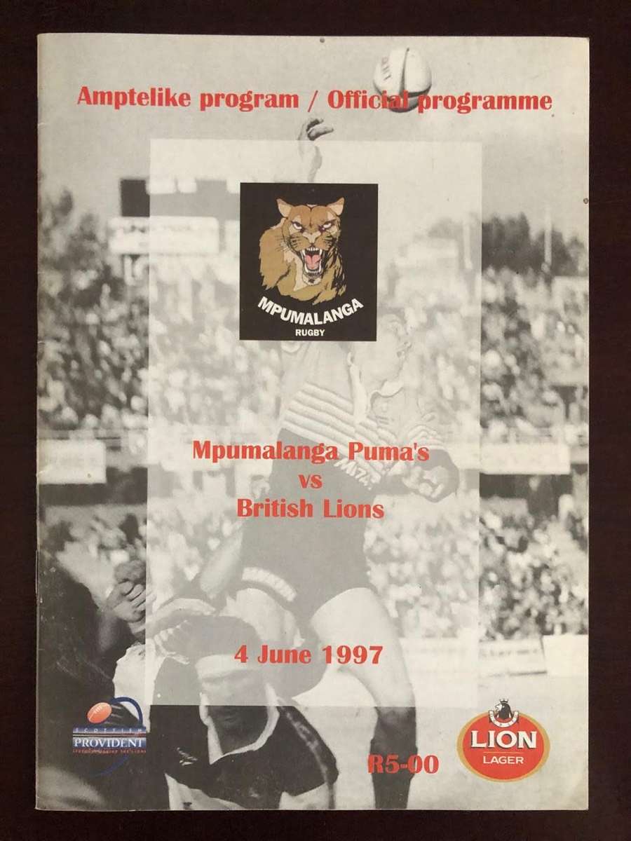 1997 Mpumalanga Pumas vs British Lions rugby match day programme
