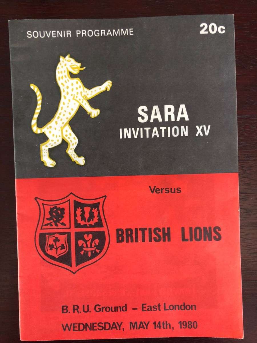 1980 SARA vs British Lions rugby match day programme