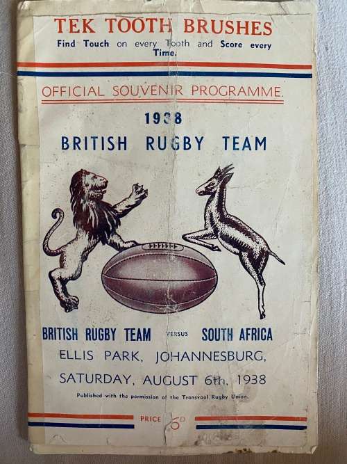 South Africa vs British Lions 1938 Official Rugby Programme - Ultra Rare