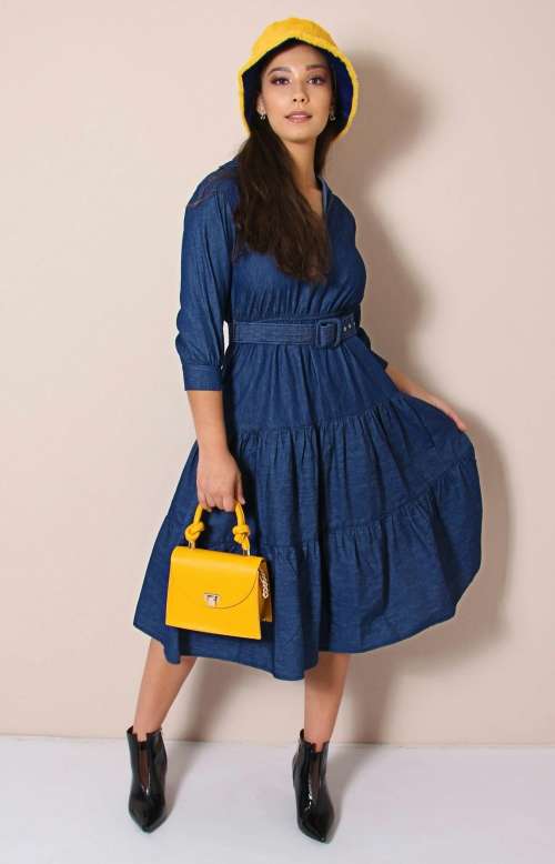 Ladies 3/4 sleeve dress with Belt Denim `FREE SHIPPING`