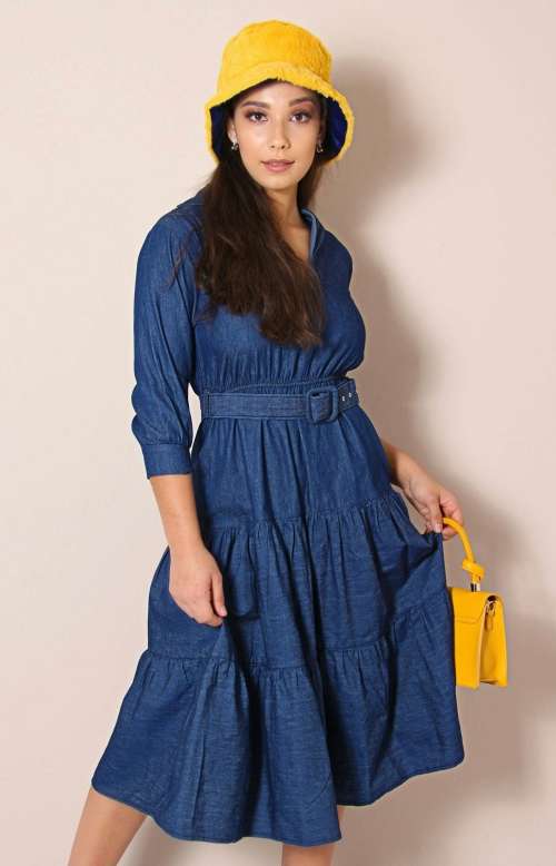 Ladies 3/4 sleeve dress with Belt Denim `FREE SHIPPING`