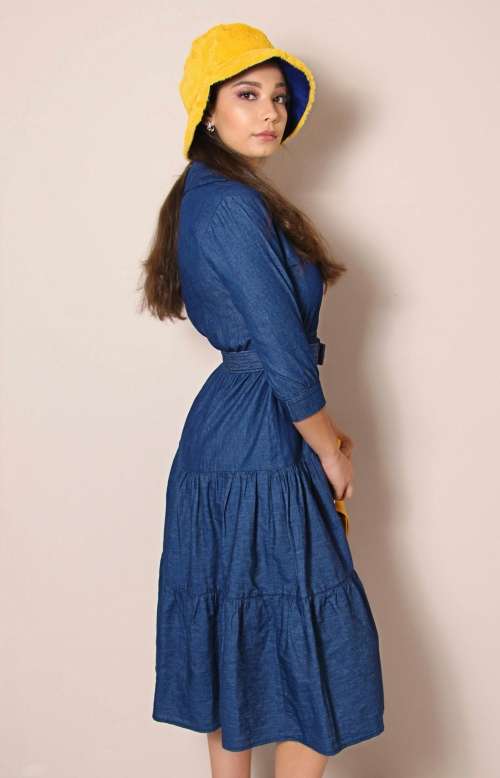 Ladies 3/4 sleeve dress with Belt Denim `FREE SHIPPING`
