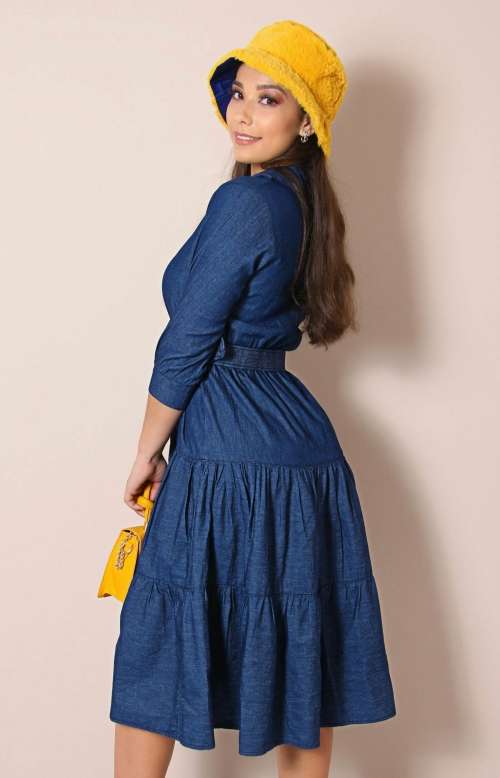 Ladies 3/4 sleeve dress with Belt Denim `FREE SHIPPING`