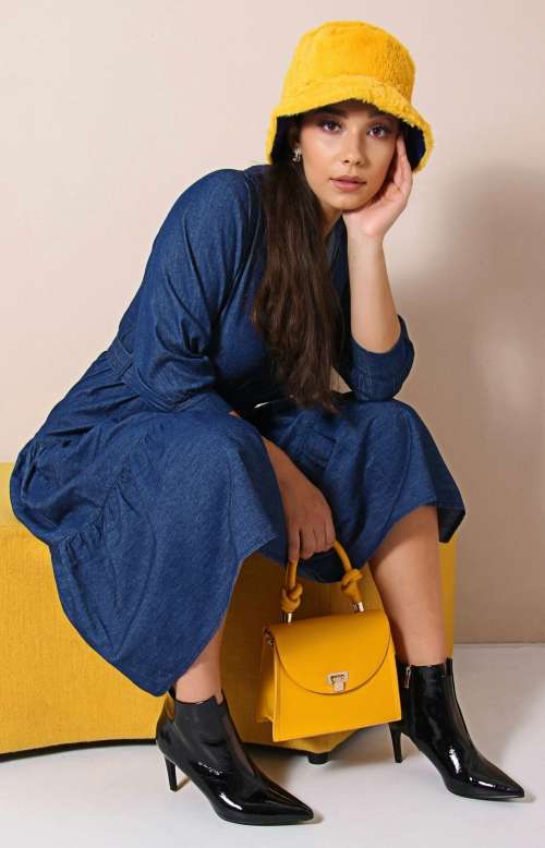 Ladies 3/4 sleeve dress with Belt Denim `FREE SHIPPING`